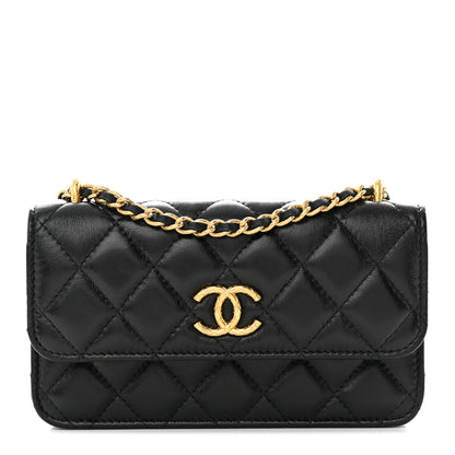 Chanel Lambskin Quilted Dynasty Flap Phone Holder With Chain Black 1 of 14