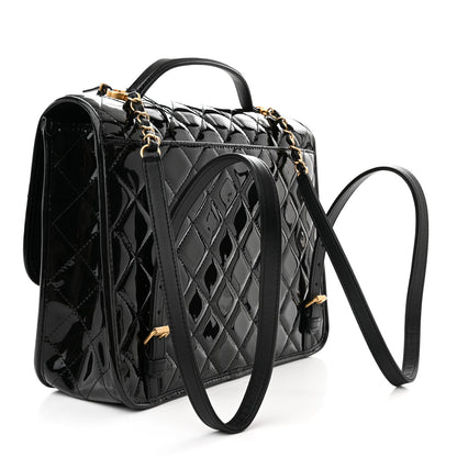 Chanel Patent Quilted Large School Memory Top Handle Flap Black 3 of 10