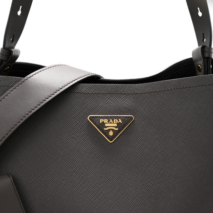 Prada Saffiano Cuir Calfskin Matinee Tote Fumo Black 8 of 11