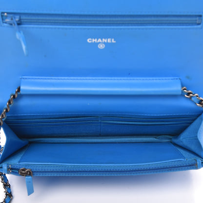 Chanel Patent Calfskin Quilted Boy Wallet On Chain WOC Blue 5 of 17