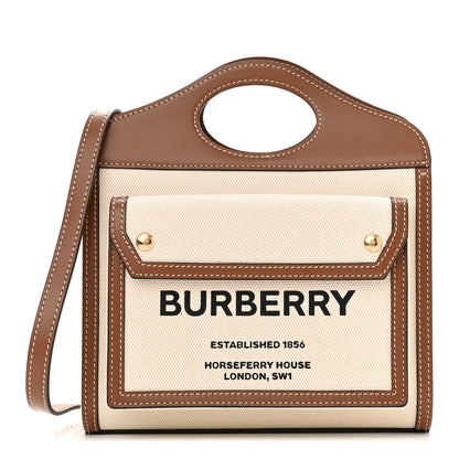 Burberry Canvas Smooth Calfskin Two Tone Mini Pocket Bag Natural Malt Brown 1 of 10