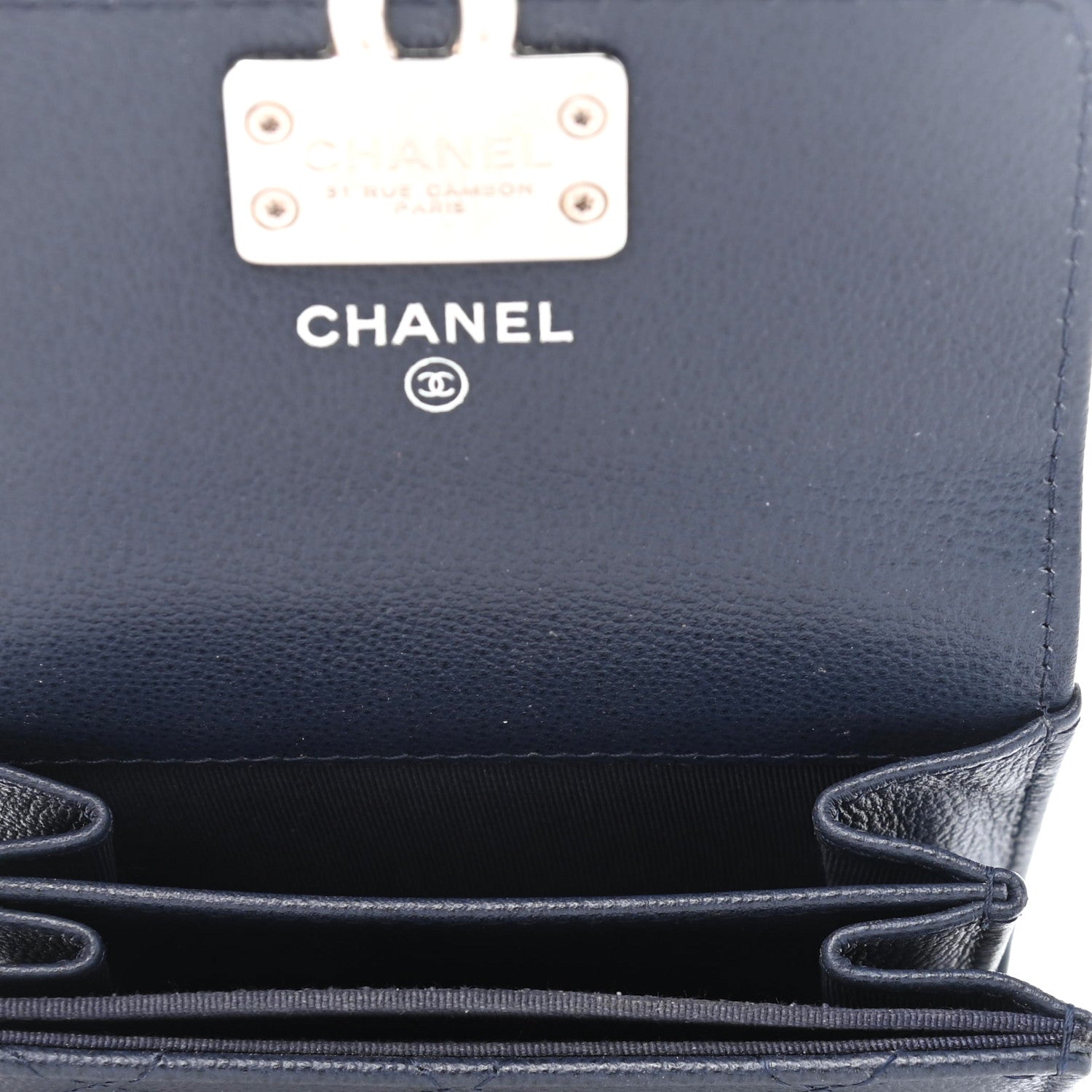 Chanel Grained Calfskin Quilted CC Box Compact Flap Wallet Blue 4 of 4