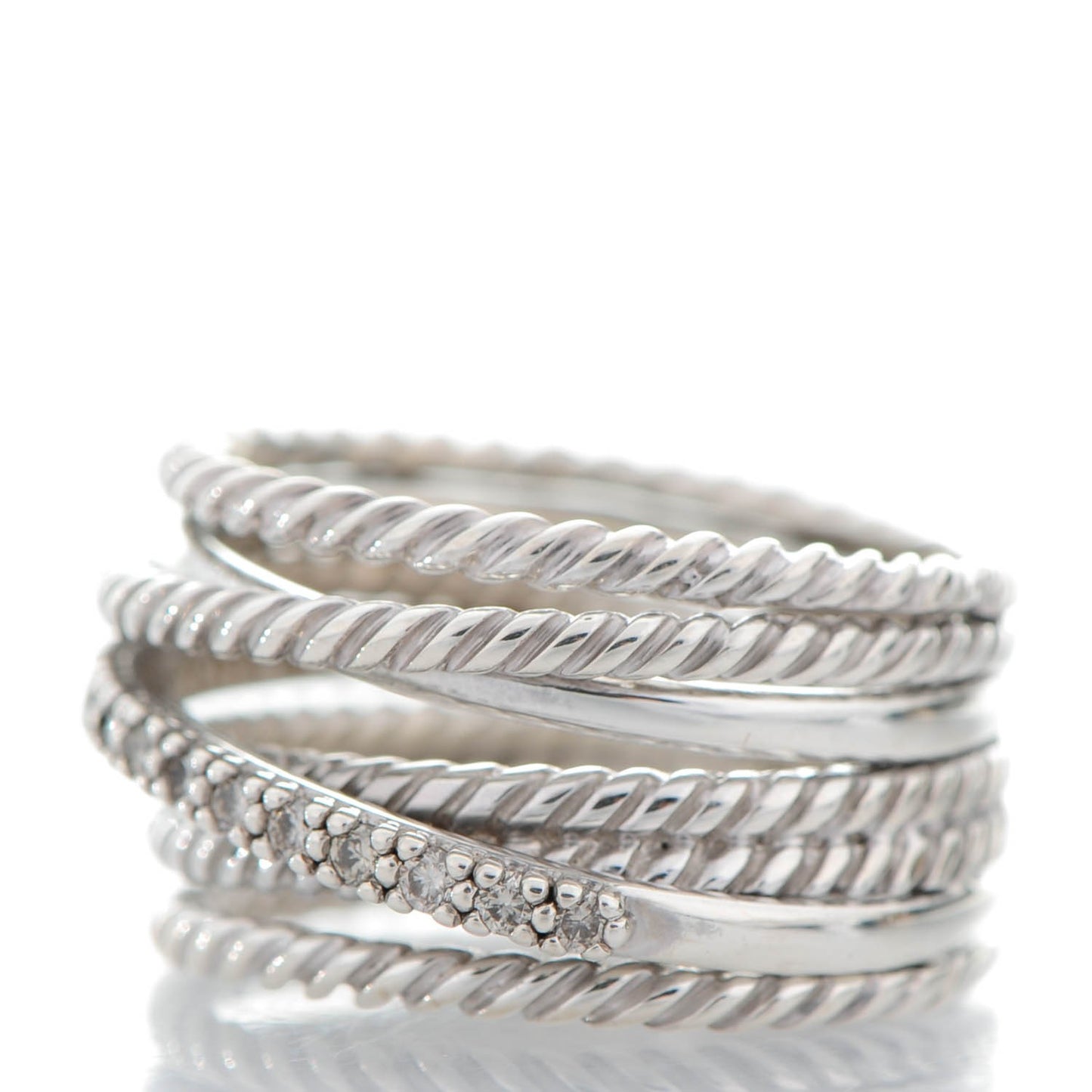 Sterling Silver Pave Diamond 11mm Wide Crossover Cable Ring 54 7