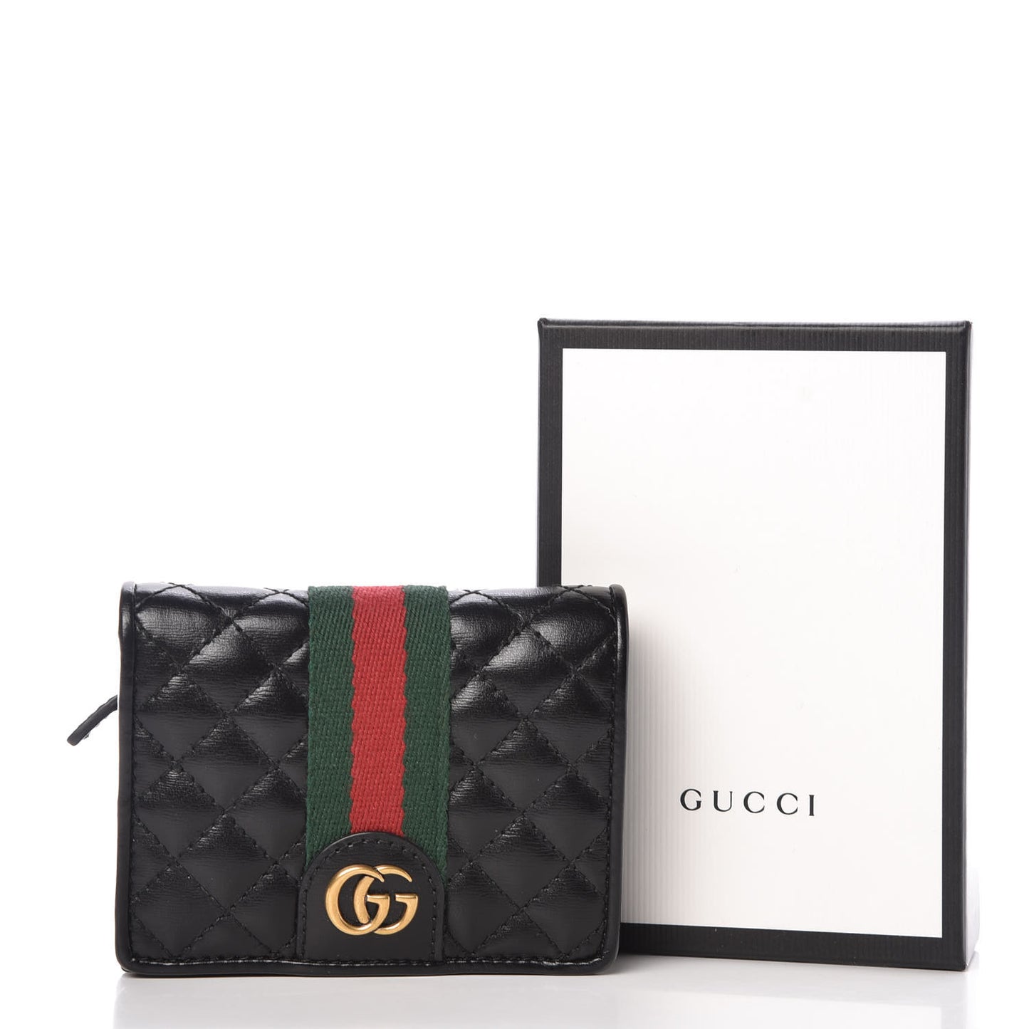 Calfskin Web Trapuntata GG Marmont Card Case Wallet Black