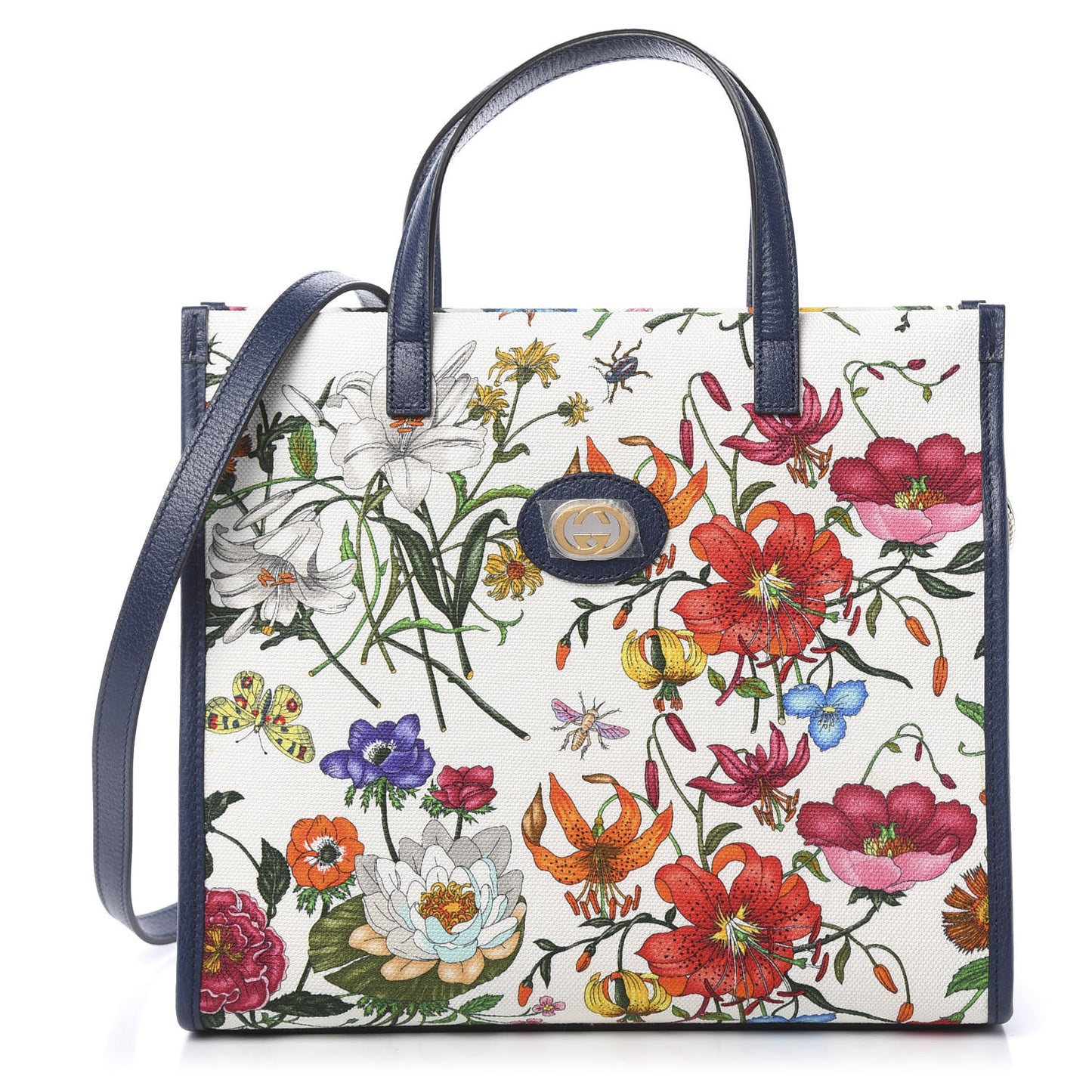 Canvas Medium Flora Tote White Multicolor Blue Agata