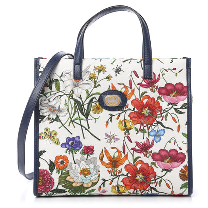 Gucci Canvas Medium Flora Tote White Multicolor Blue Agata 1 of 11