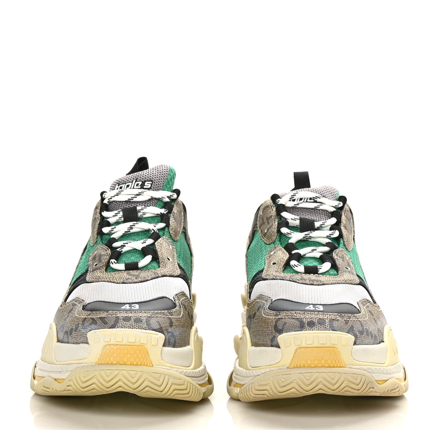 Balenciaga X GUCCI Maxi GG Supreme Monogram Mens Triple S Sneakers 43 Beige Ebony Black Green 2 of 7