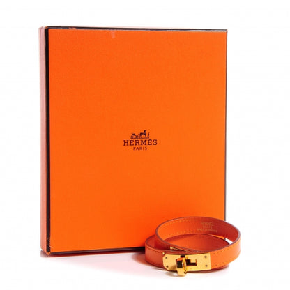 Hermes Tadelakt Leather Kelly Double Tour Bracelet Orange 7 of 7