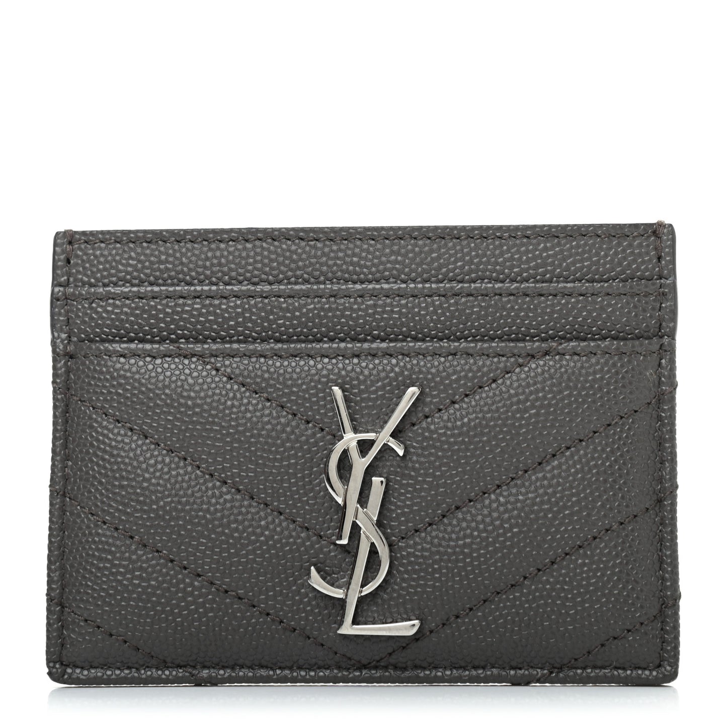 Grain De Poudre Matelasse Chevron Monogram Credit Card Case Coal