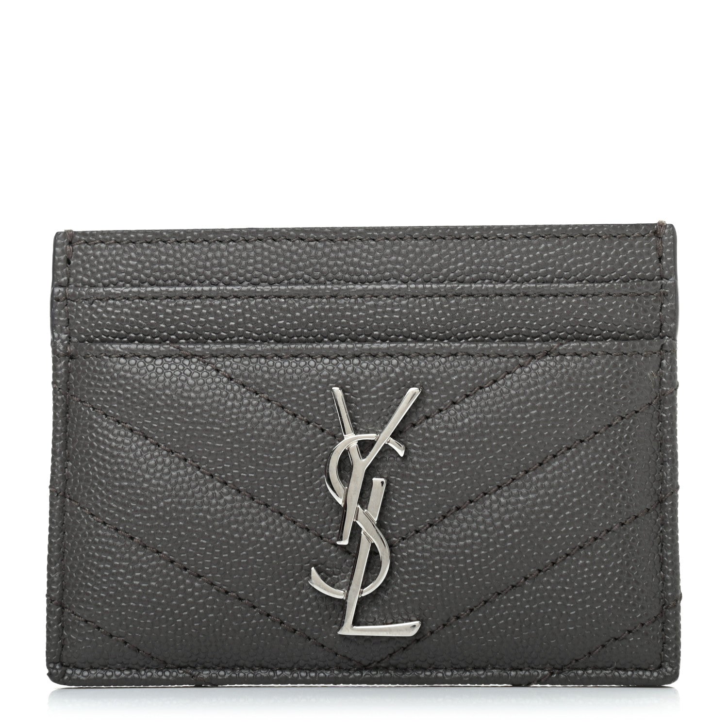 Saint Laurent Grain De Poudre Matelasse Chevron Monogram Credit Card Case Coal 1 of 7