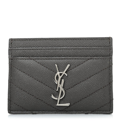 Saint Laurent Grain De Poudre Matelasse Chevron Monogram Credit Card Case Coal 1 of 7