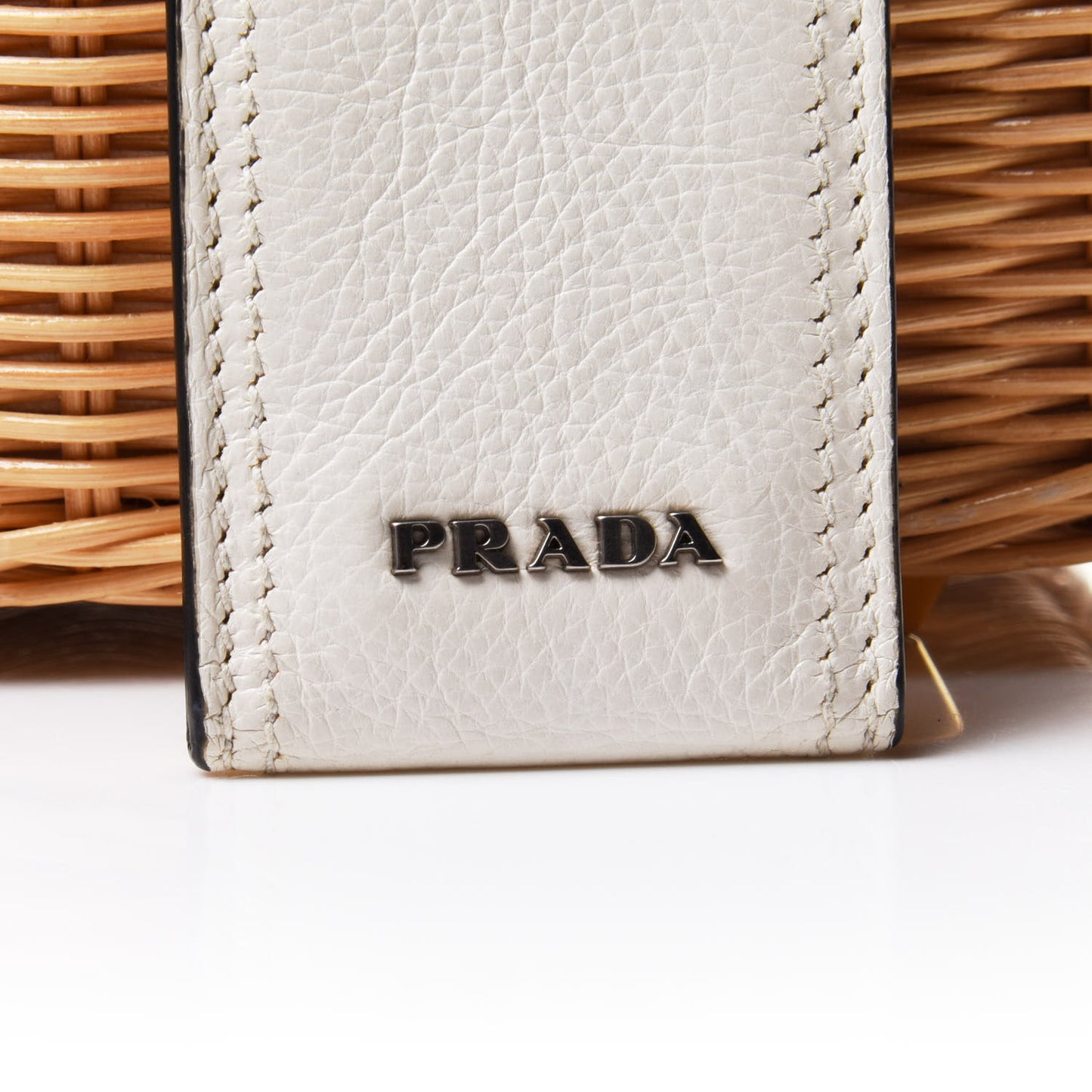Canvas Wicker Shoulder Bag White Tan