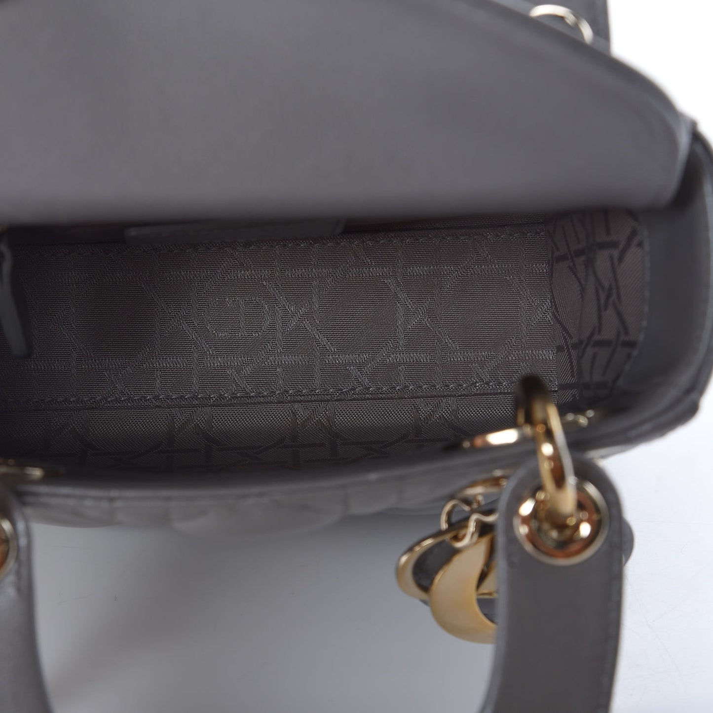 Metallic Lambskin Cannage Mini Lady Dior Grey