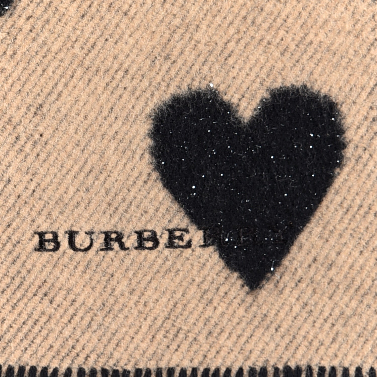 Burberry Wool Heart Reversible Scarf Black Beige 3 of 4