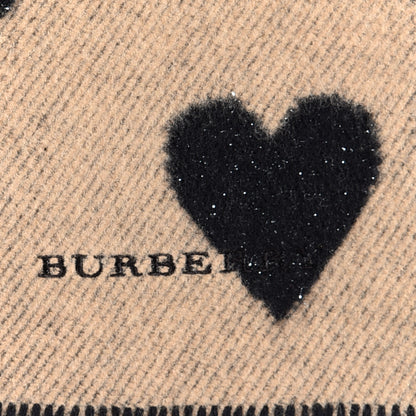Burberry Wool Heart Reversible Scarf Black Beige 3 of 4