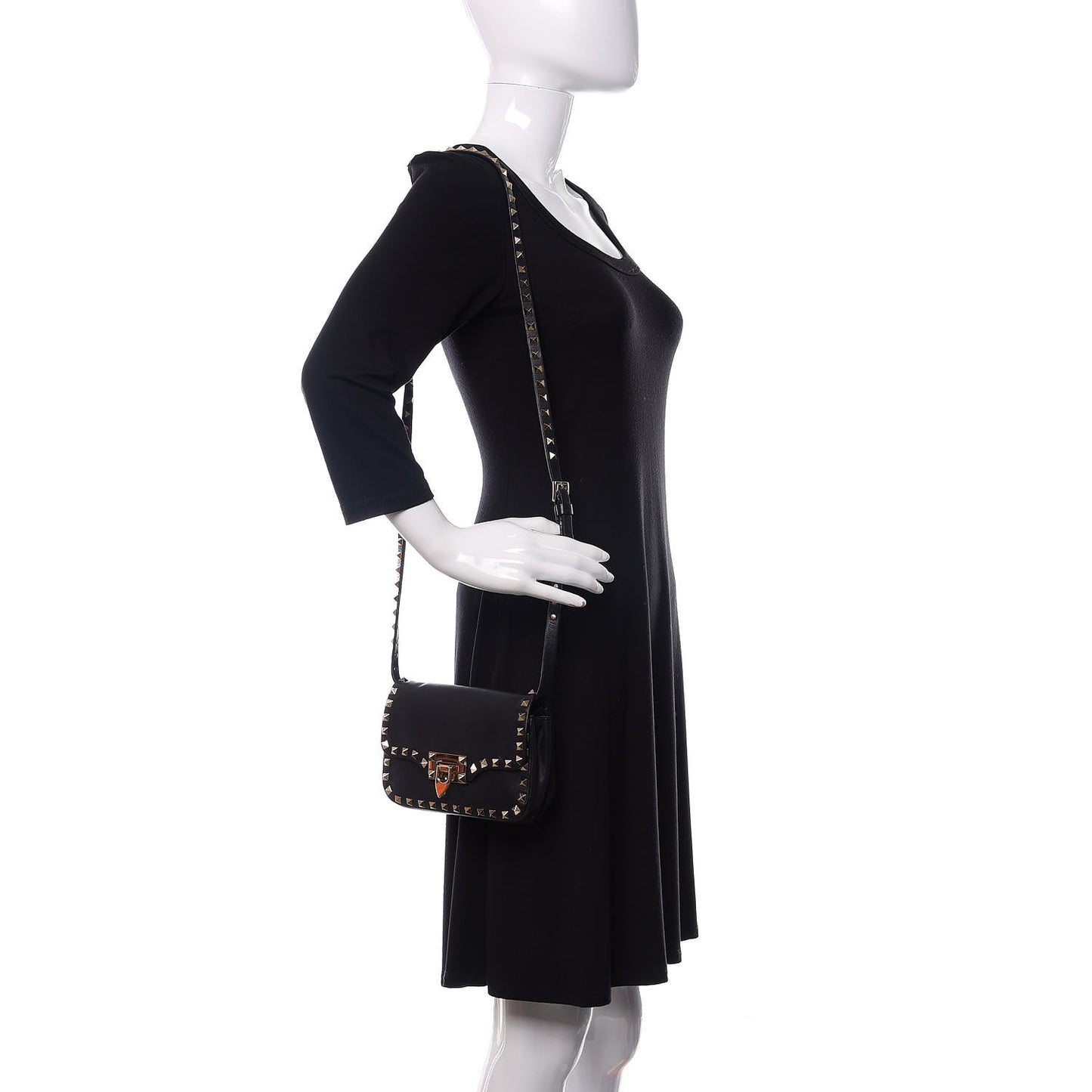 Vitello Mini Rockstud Flap Saddle Crossbody Bag Black