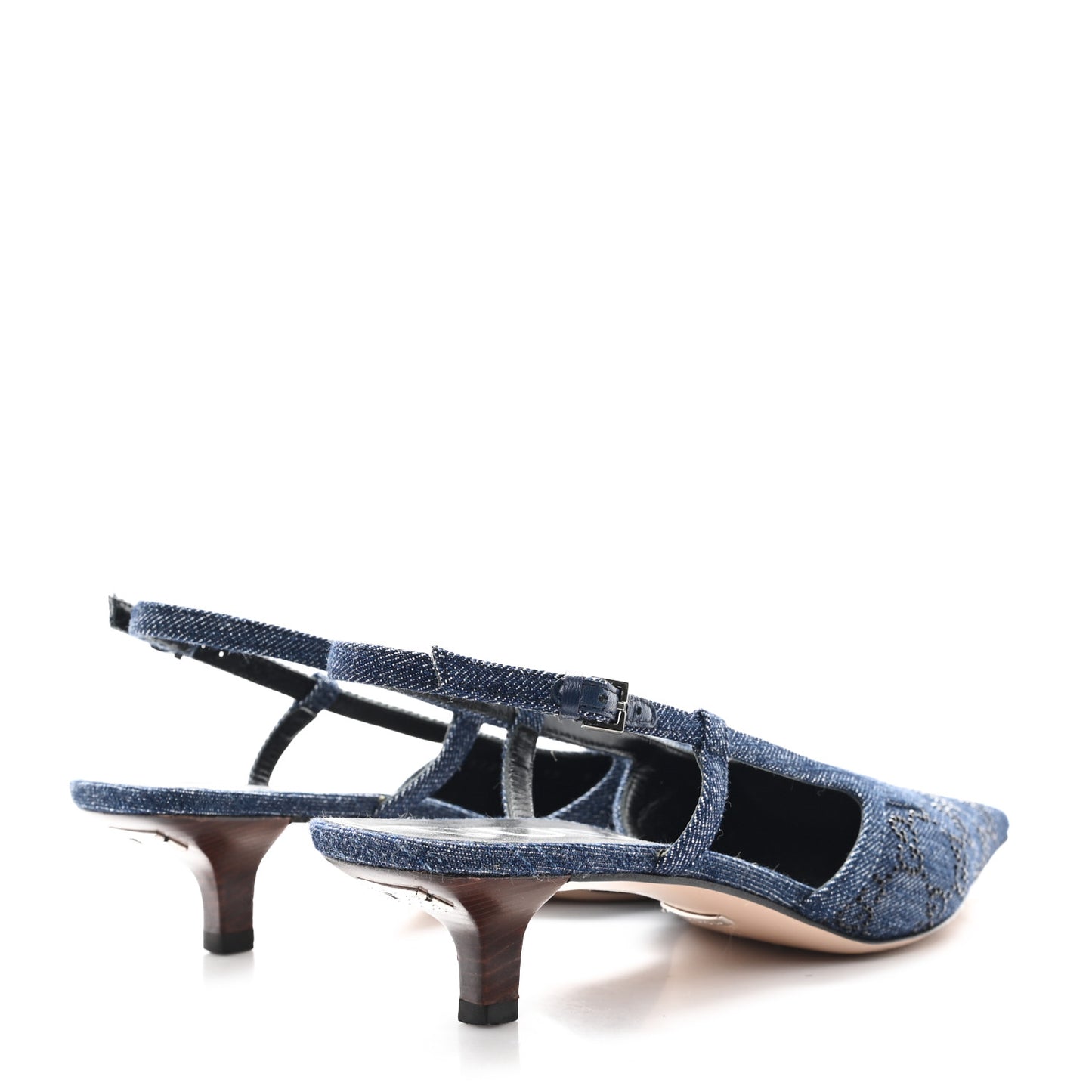 Denim GG Monogram Malaga Kid Crystal Square G 35mm Slingback Pumps 40 Blue