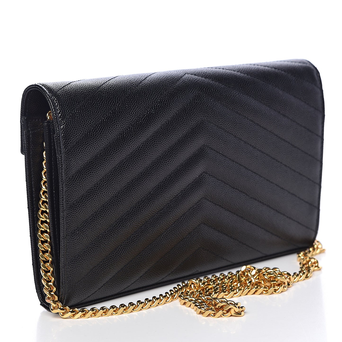 Grain De Poudre Matelasse Chevron Monogram Chain Wallet Black