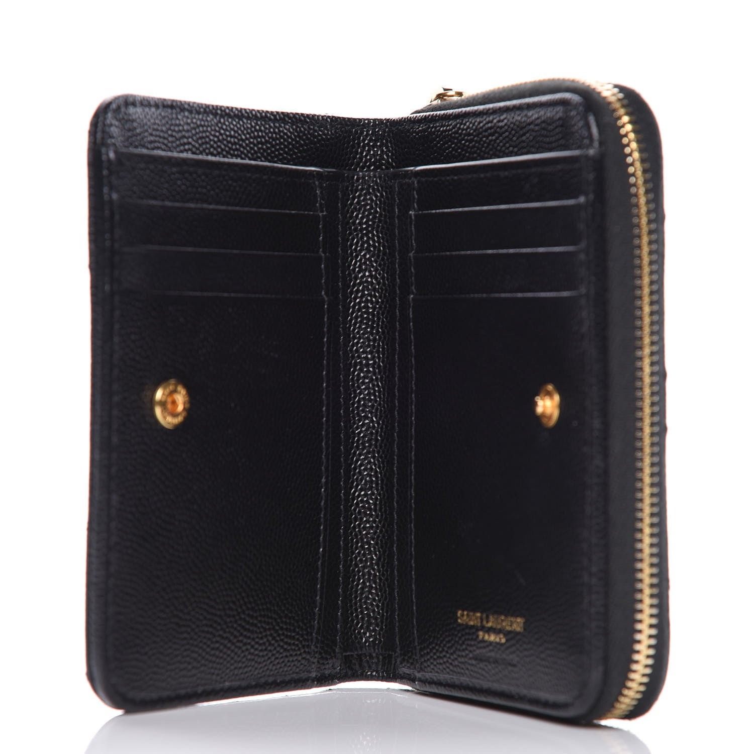 Saint Laurent Grain De Poudre Matelasse Chevron Monogram Compact Zip Around Wallet Black 5 of 10