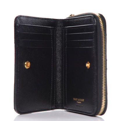 Saint Laurent Grain De Poudre Matelasse Chevron Monogram Compact Zip Around Wallet Black 5 of 10