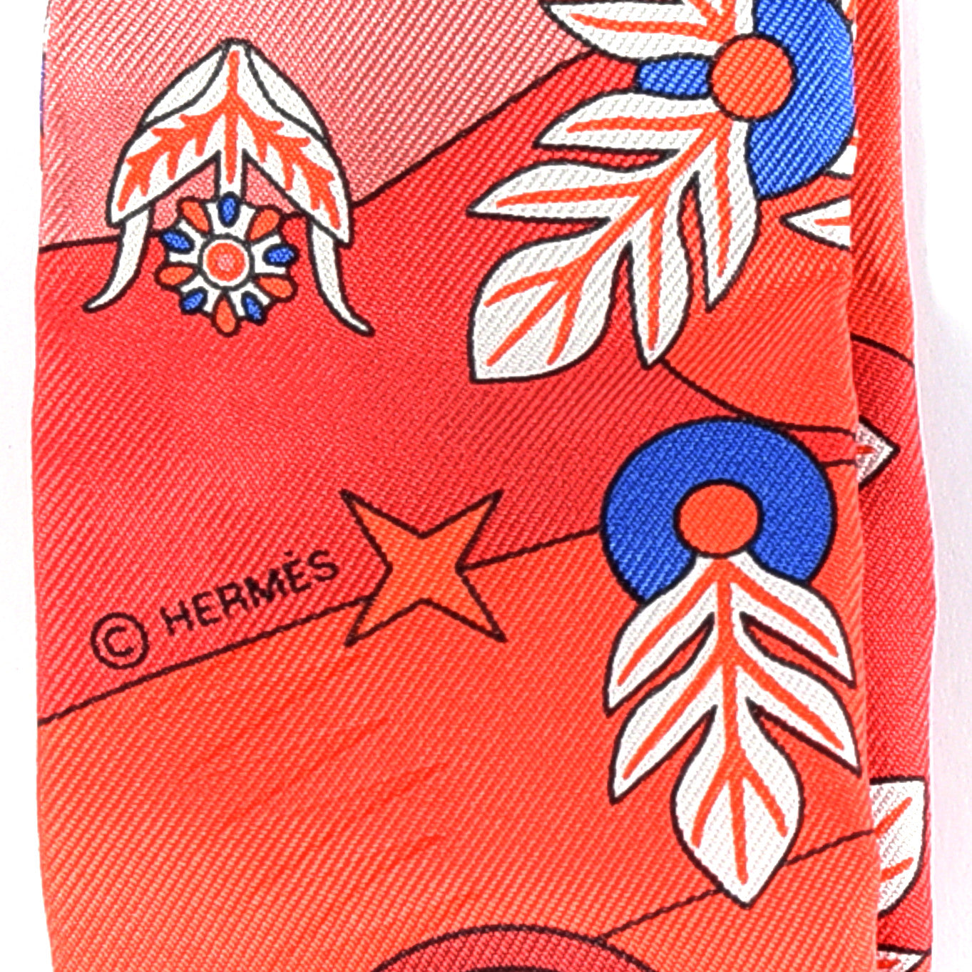 Hermes Silk La Source de Pegase Twilly Rouge Bleu Royal White 7 of 11