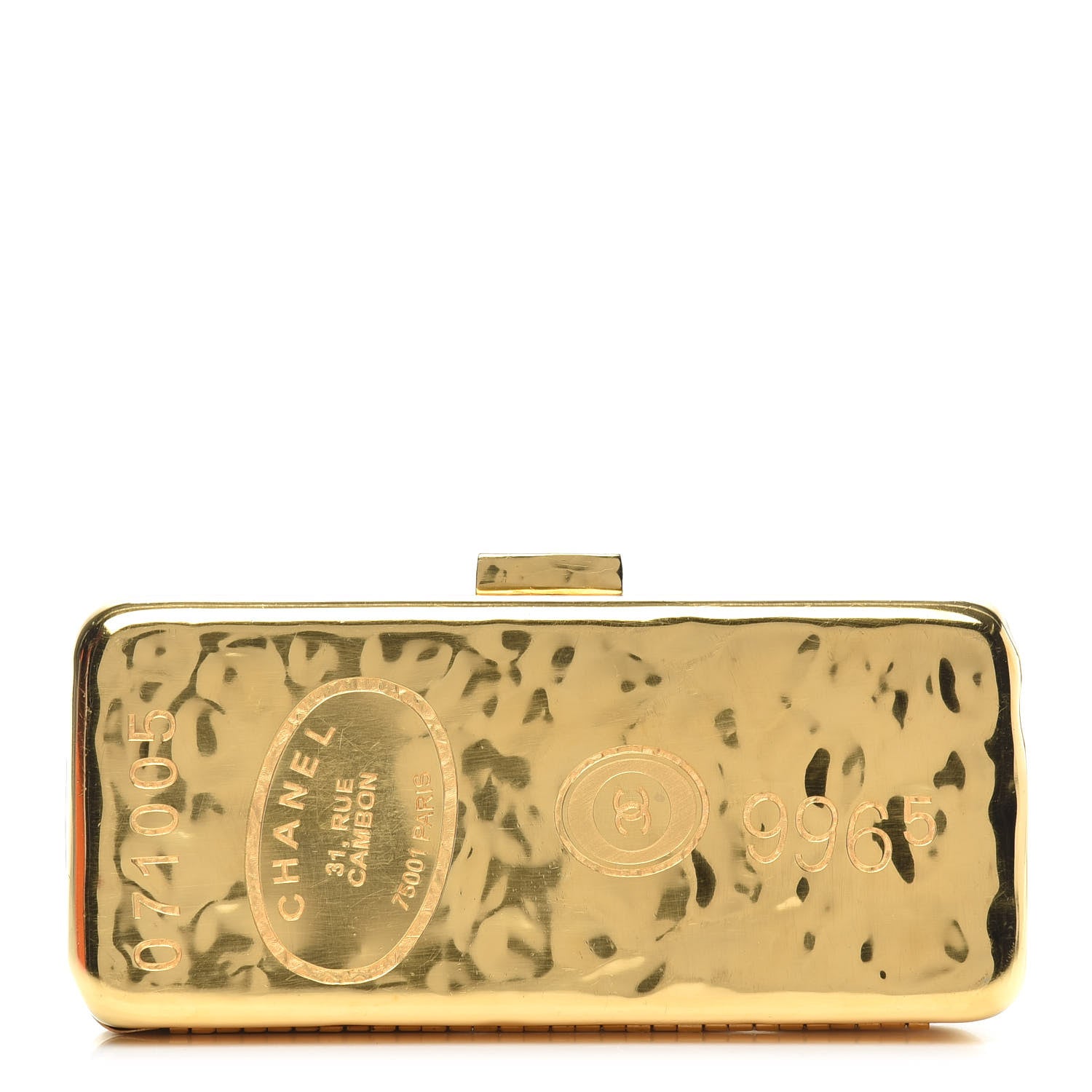 Chanel Hammered Metal Gold Bar Clutch 1 of 9