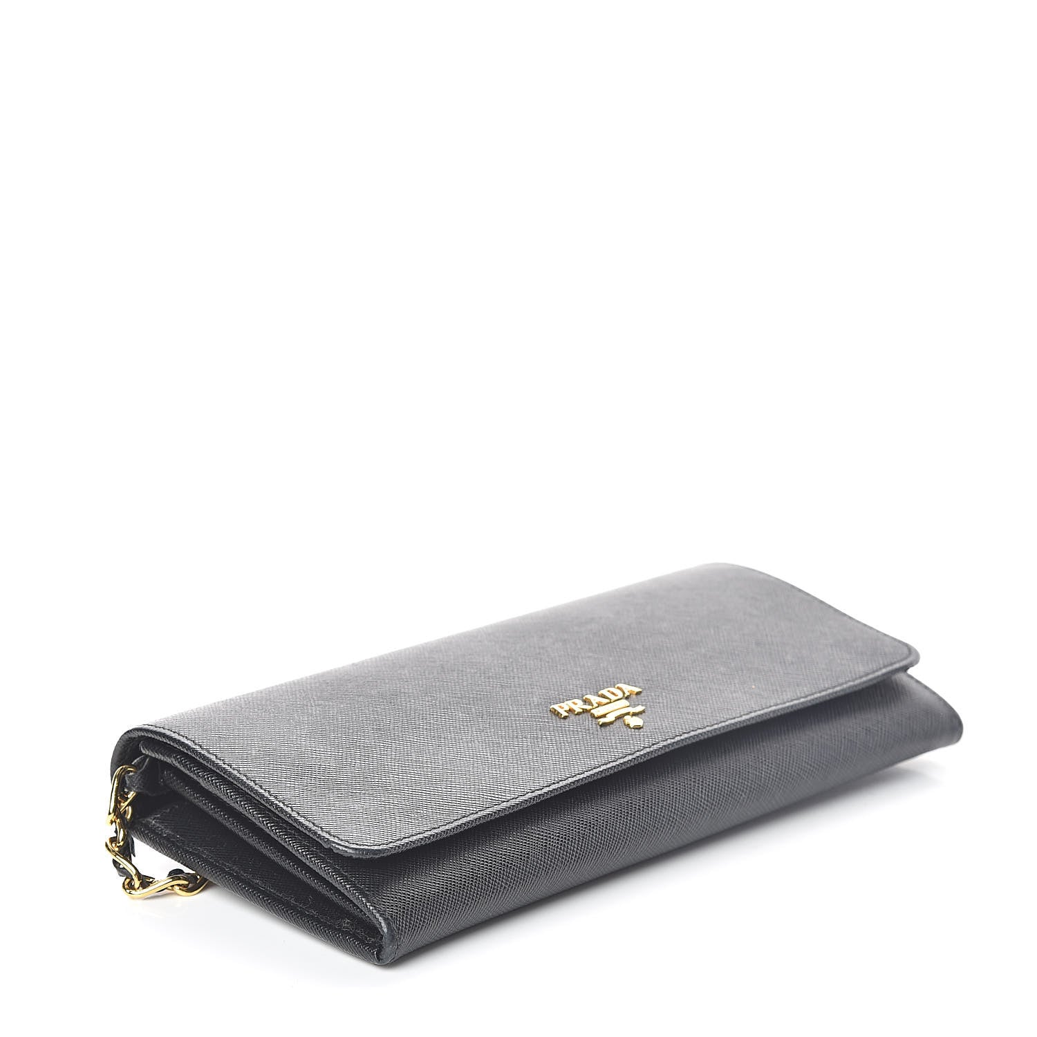 Prada Saffiano Metal Oro Chain Wallet Nero Black 4 of 7