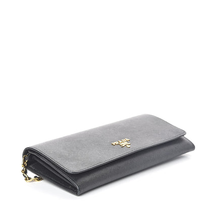 Prada Saffiano Metal Oro Chain Wallet Nero Black 4 of 7