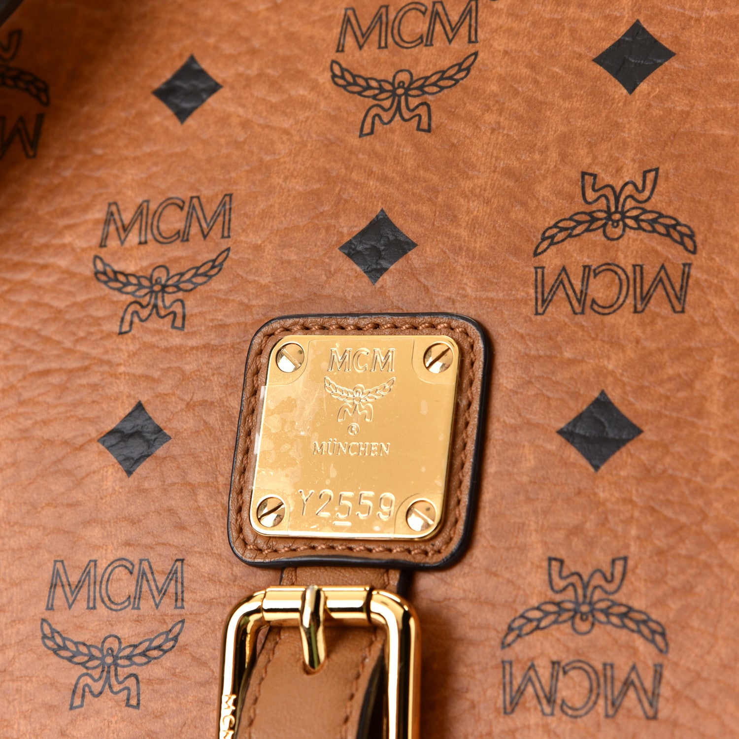 MCM Visetos Top Handle Satchel Cognac 6 of 6