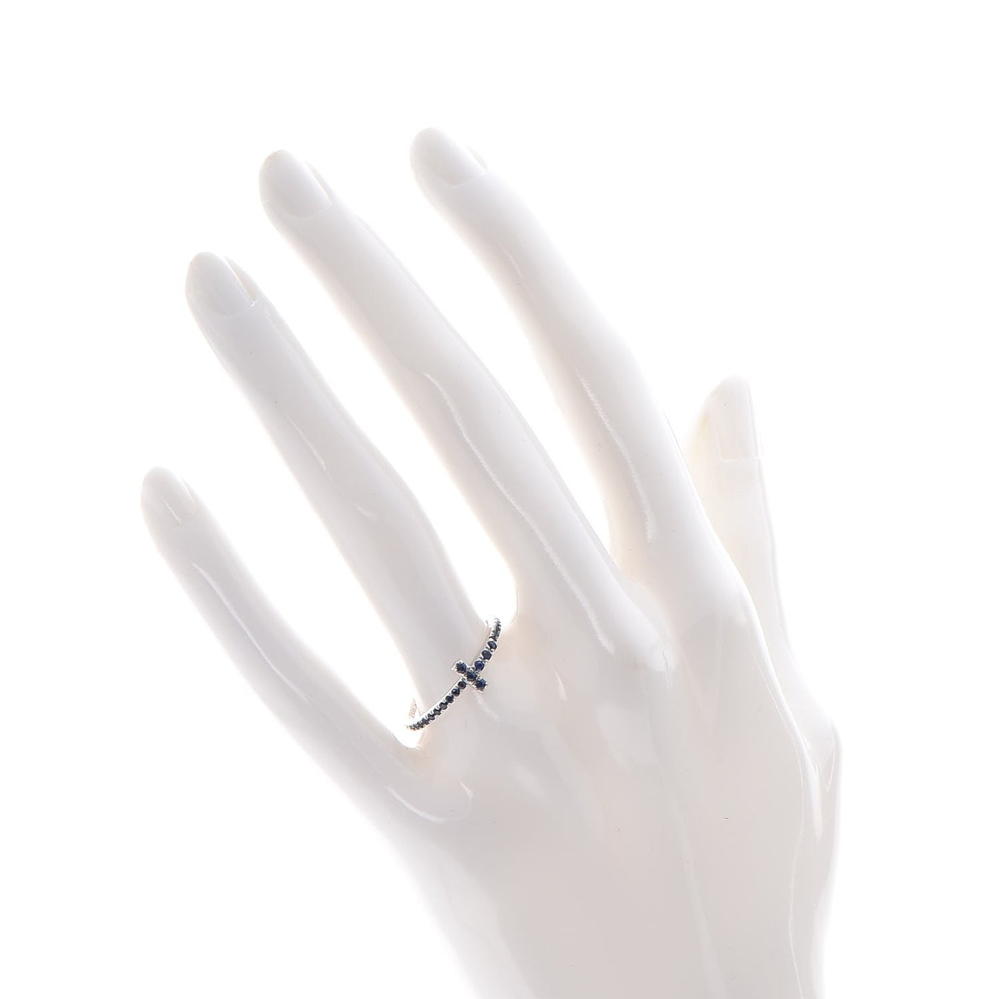 18K White Gold Blue Sapphire Tiffany T Wire Band Ring