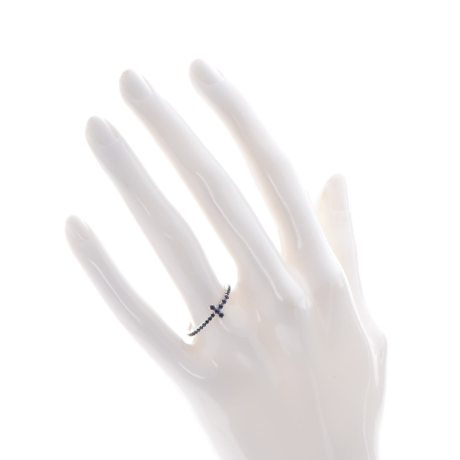 Tiffany 18K White Gold Blue Sapphire Tiffany T Wire Band Ring 2 of 4