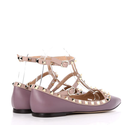 Valentino Garavani Nappa Rockstud Cage Ballerina Flats 38.5 Dark Mauve Poudre 4 of 8