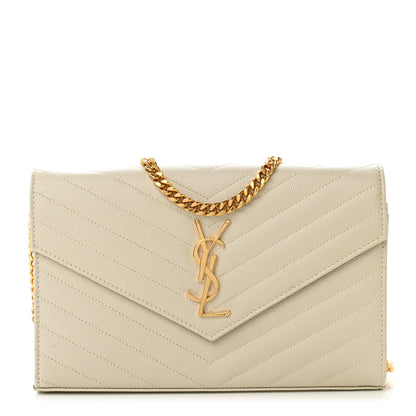 Saint Laurent Grain De Poudre Matelasse Chevron Monogram Chain Wallet Crema Soft 1 of 6