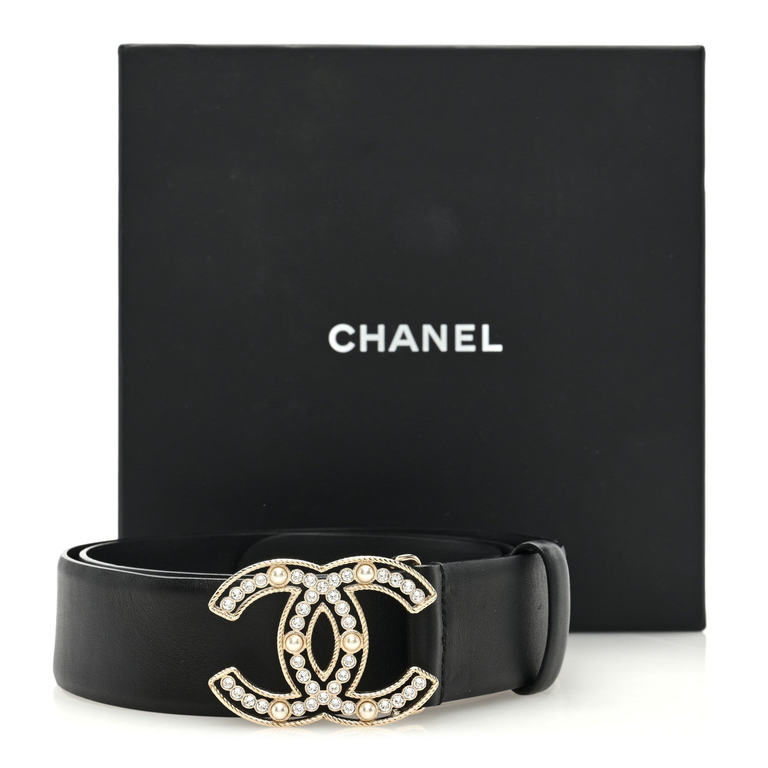 Chanel Pearl Crystal Sparkling Pearls CC Belt 90 36 Black 5 of 5