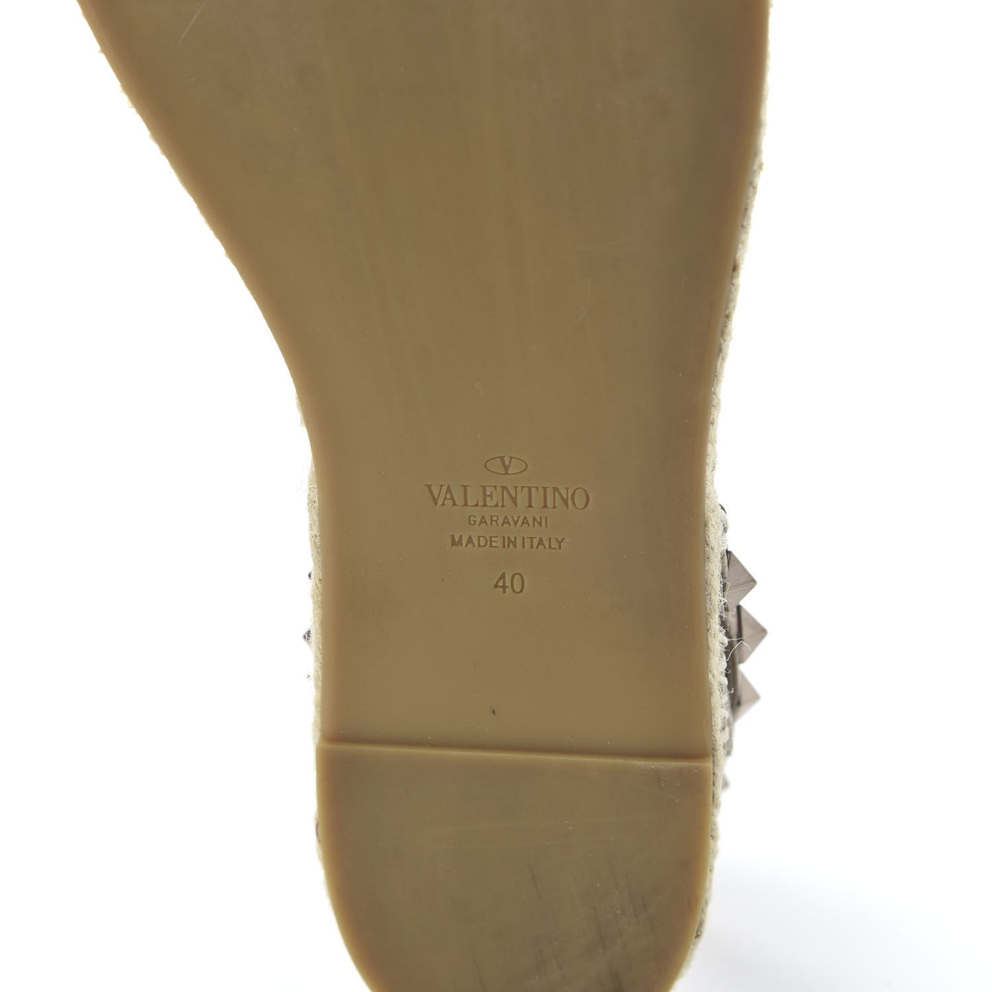 Metallic Calfskin Rockstud Ankle Strap Espadrille Flat Sandals 40 Skin