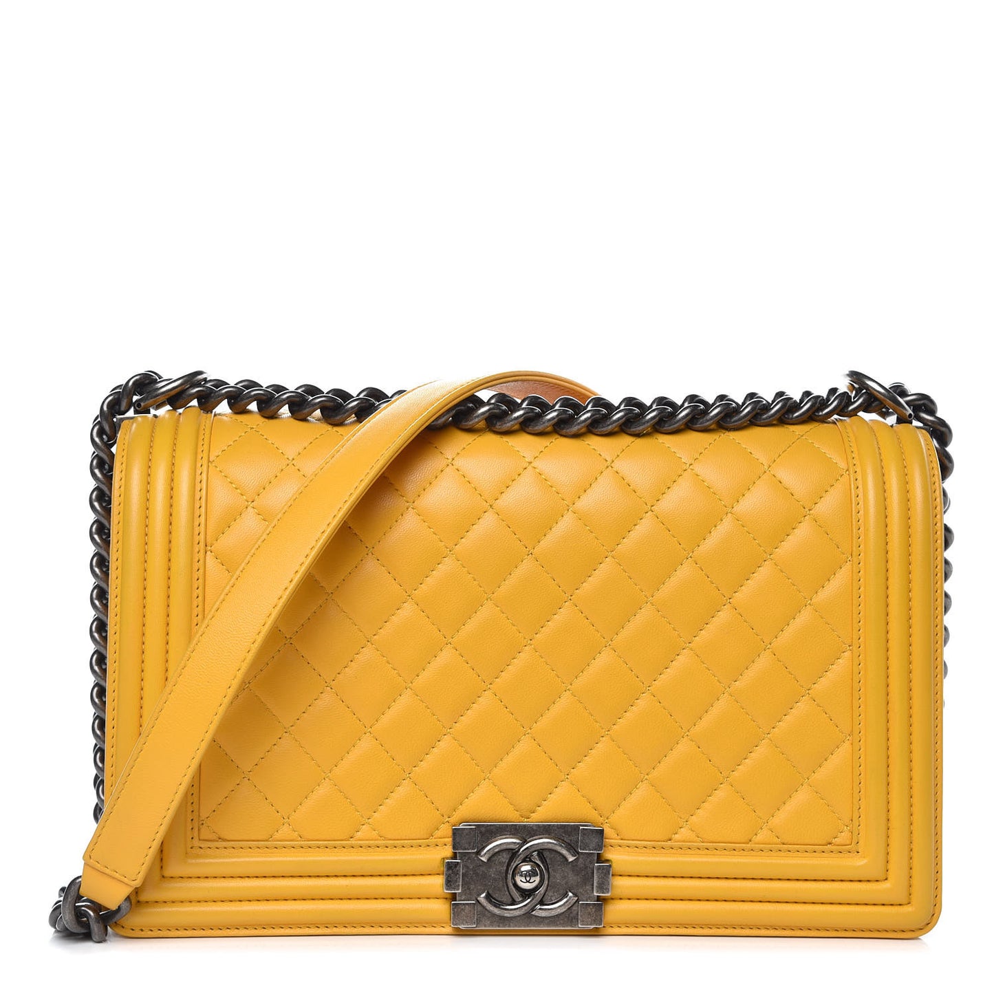 Lambskin Quilted New Medium Boy Flap Yellow