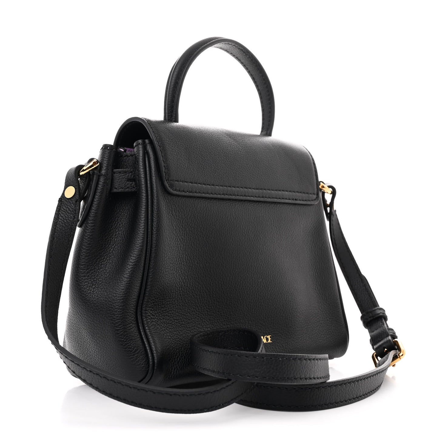 Grained Calfskin Small La Medusa Top Handle Bag Black Lilac