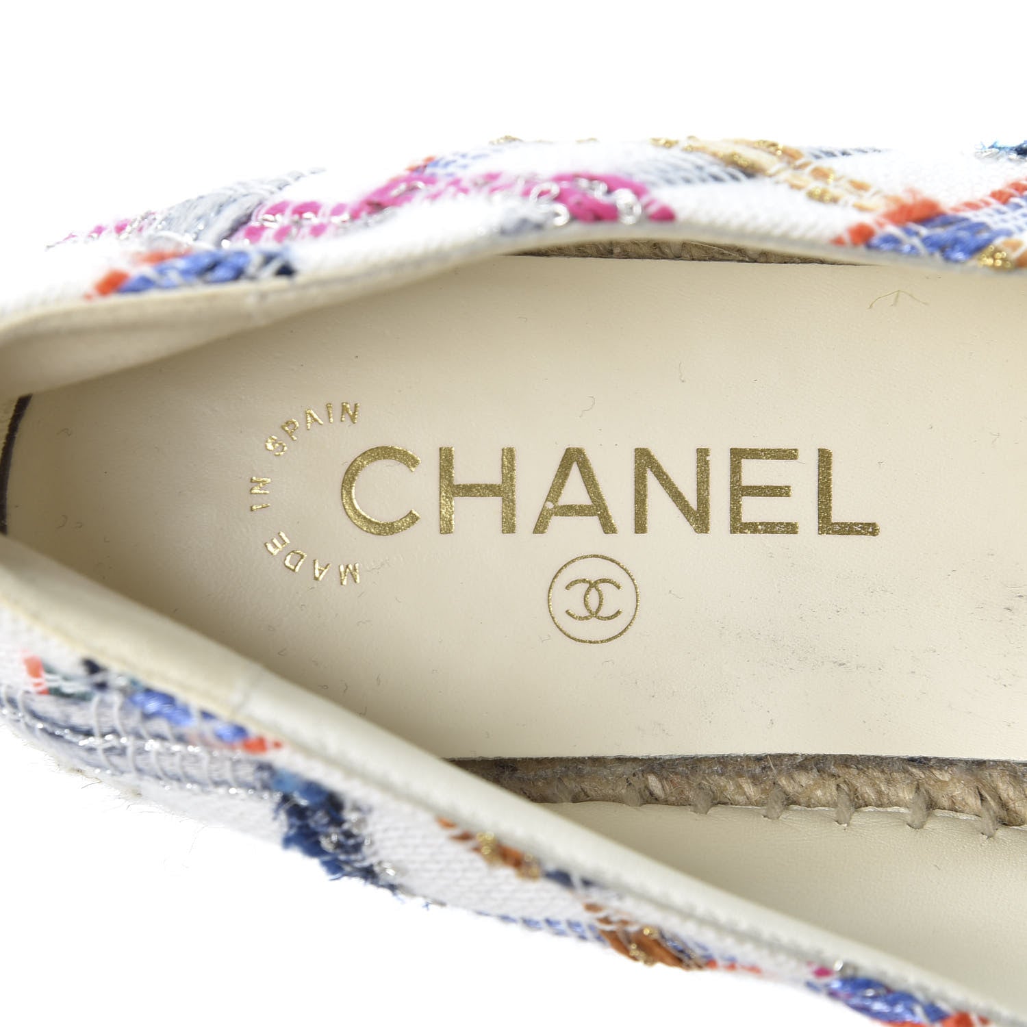 Chanel Tweed Grosgrain CC Espadrilles 41 White Blue Pink Green Black 7 of 10