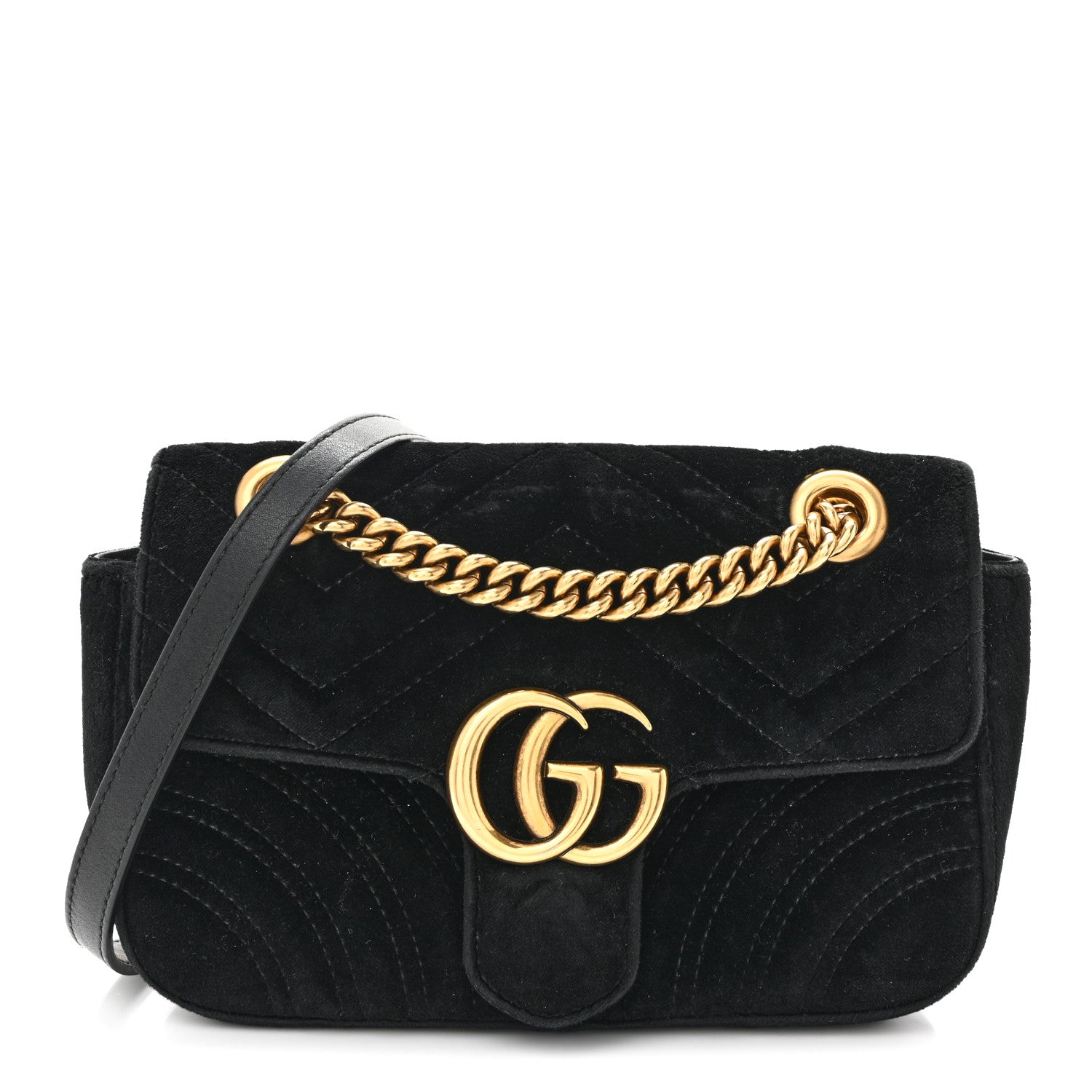 Gucci Velvet Matelasse Mini GG Marmont Shoulder Bag Black 1 of 14