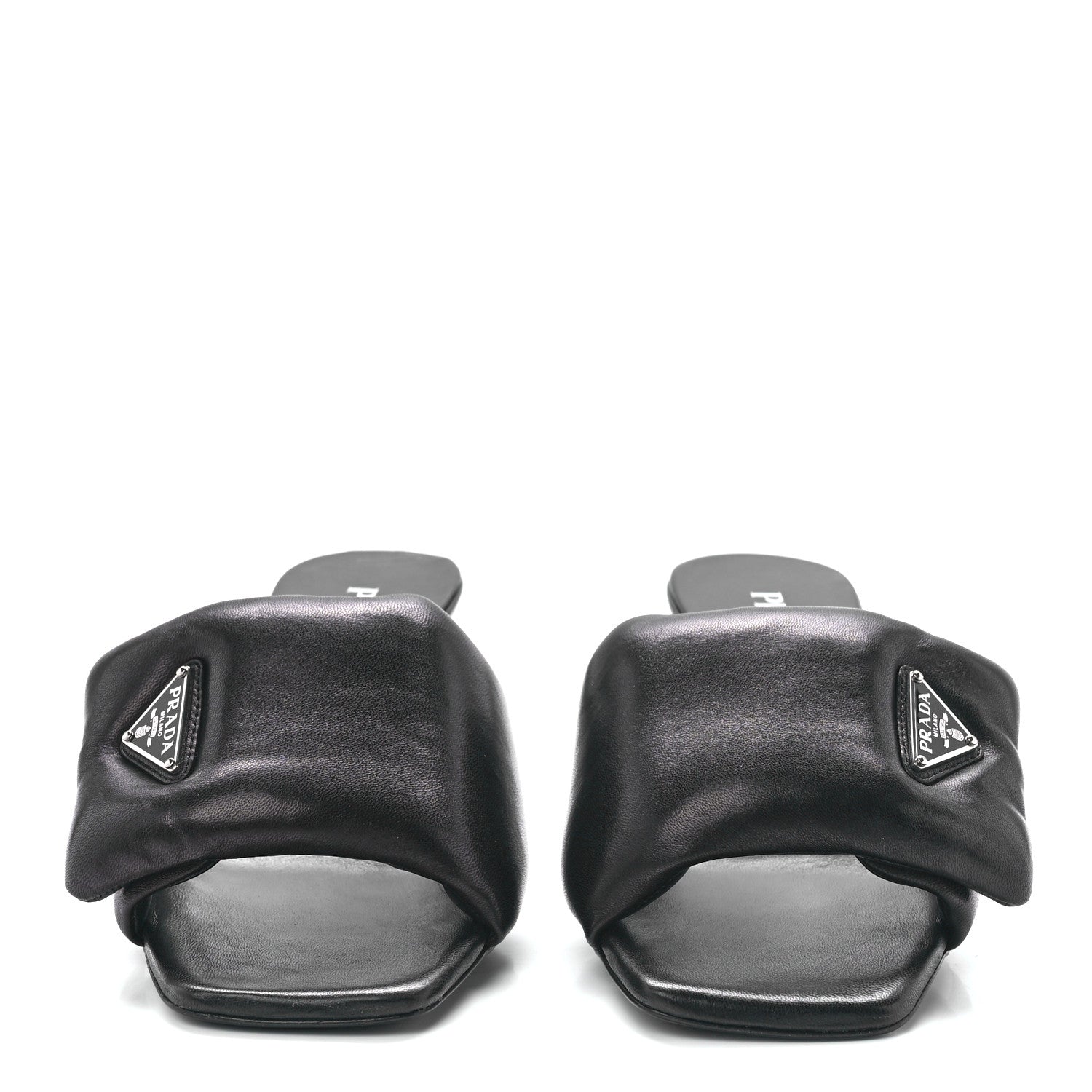 Prada Nappa Soft Padded Metal Triangle Logo 65mm Slide Sandals 39 Black 2 of 9