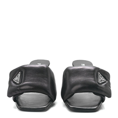 Prada Nappa Soft Padded Metal Triangle Logo 65mm Slide Sandals 39 Black 2 of 9