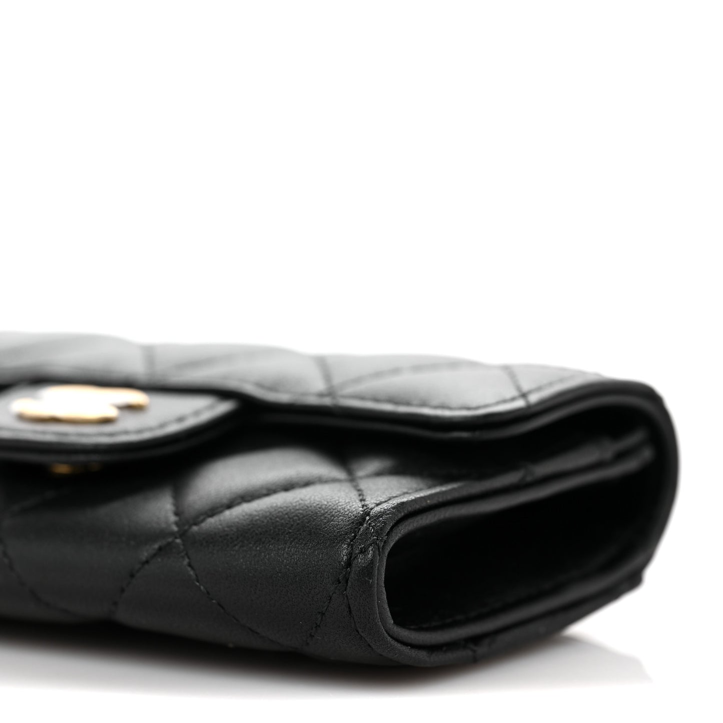 Lambskin Quilted Flap Card Holder Wallet Black