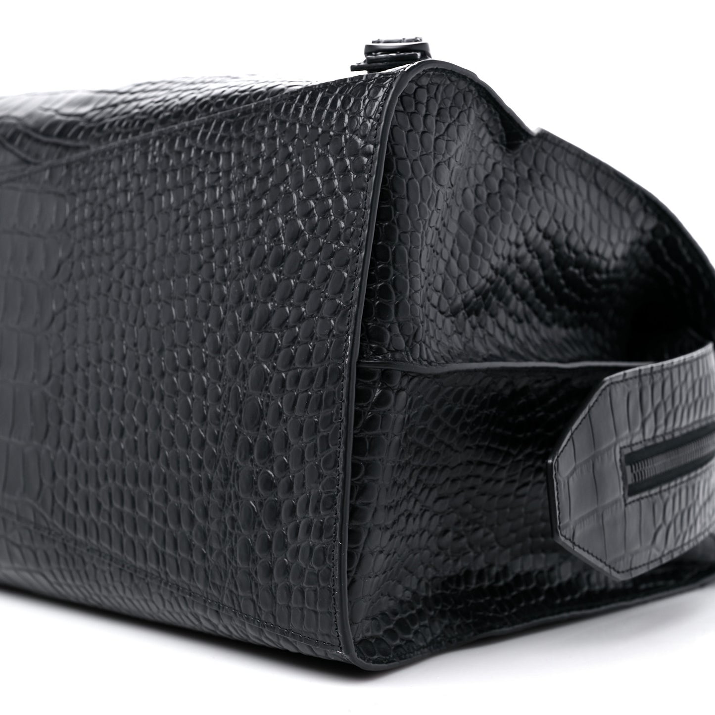 Semi Matte Calfskin Crocodile Embossed Neo Classic Black Hardware Large City Black