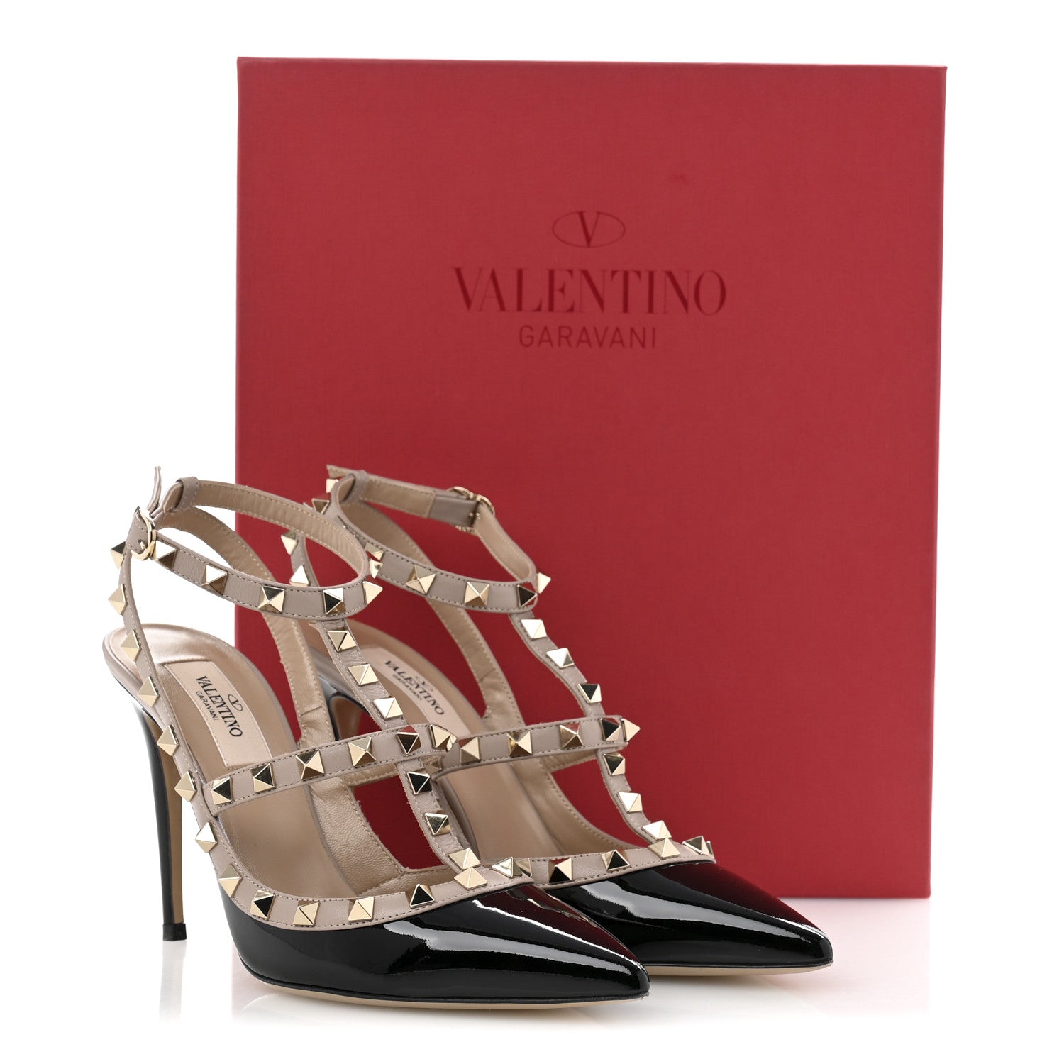 Valentino Garavani Patent Nappa Rockstud Ankle Strap 100mm Pumps 37.5 Black Poudre 11 of 11
