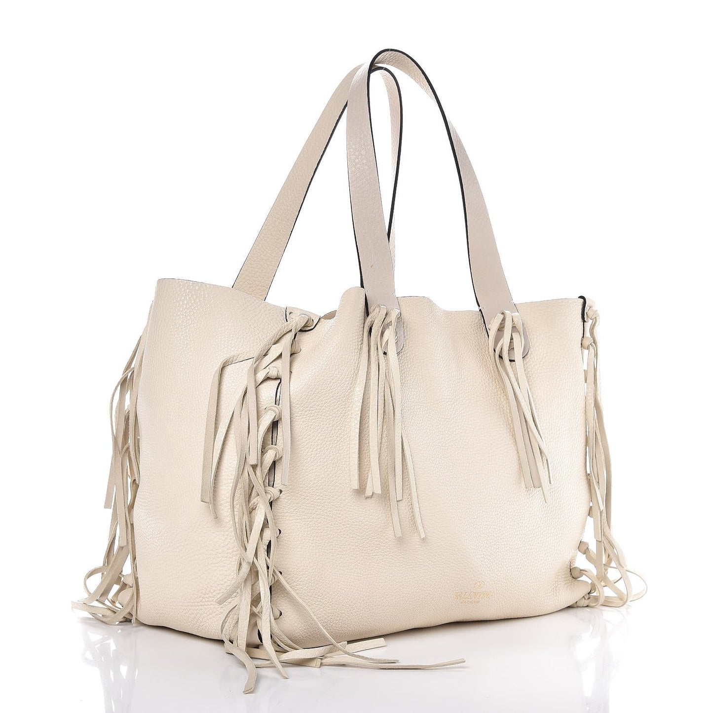 Grained Calfskin C-Rockee Fringe Tote Ivory