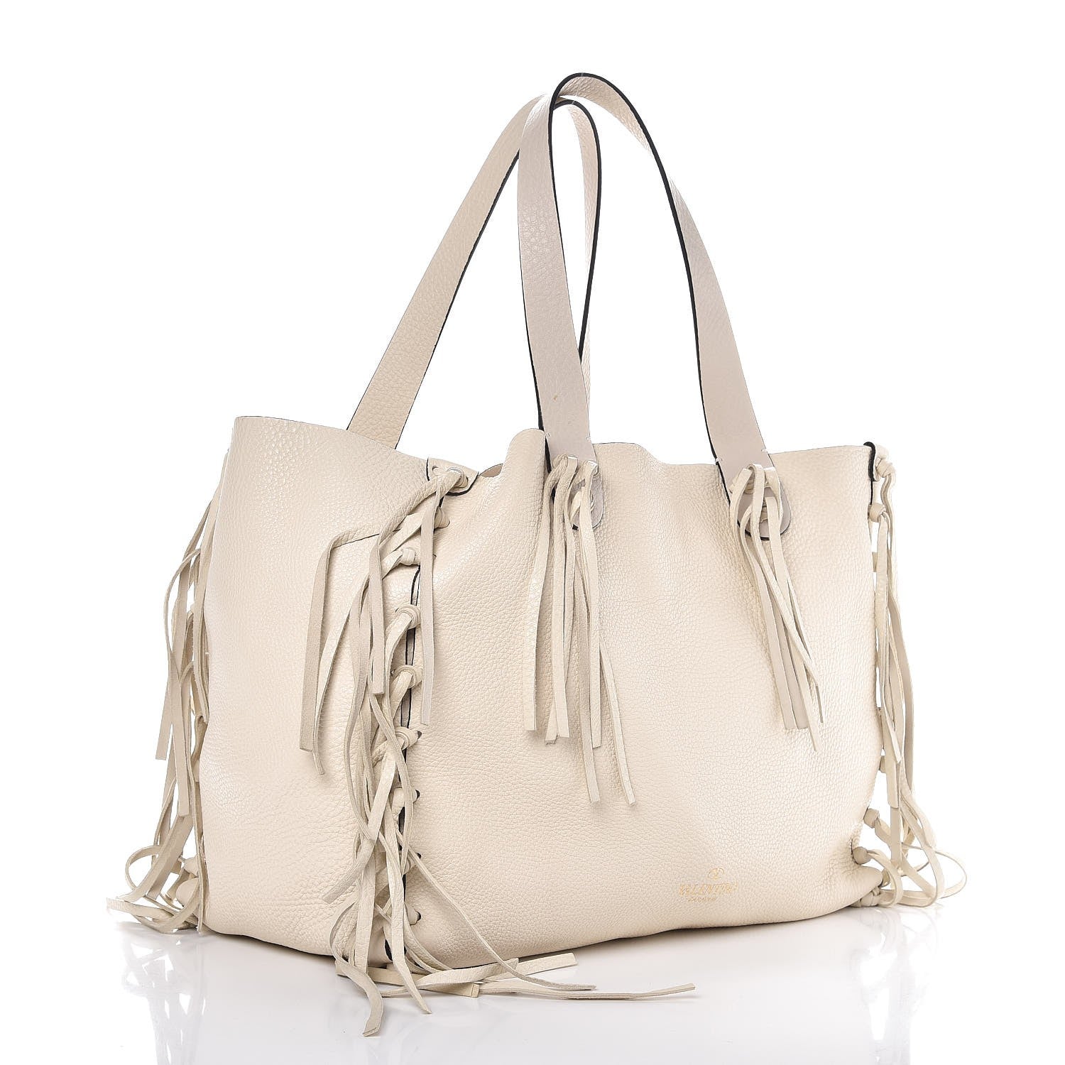 Valentino Garavani Grained Calfskin C-Rockee Fringe Tote Ivory 3 of 7