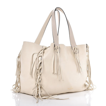 Valentino Garavani Grained Calfskin C-Rockee Fringe Tote Ivory 3 of 7