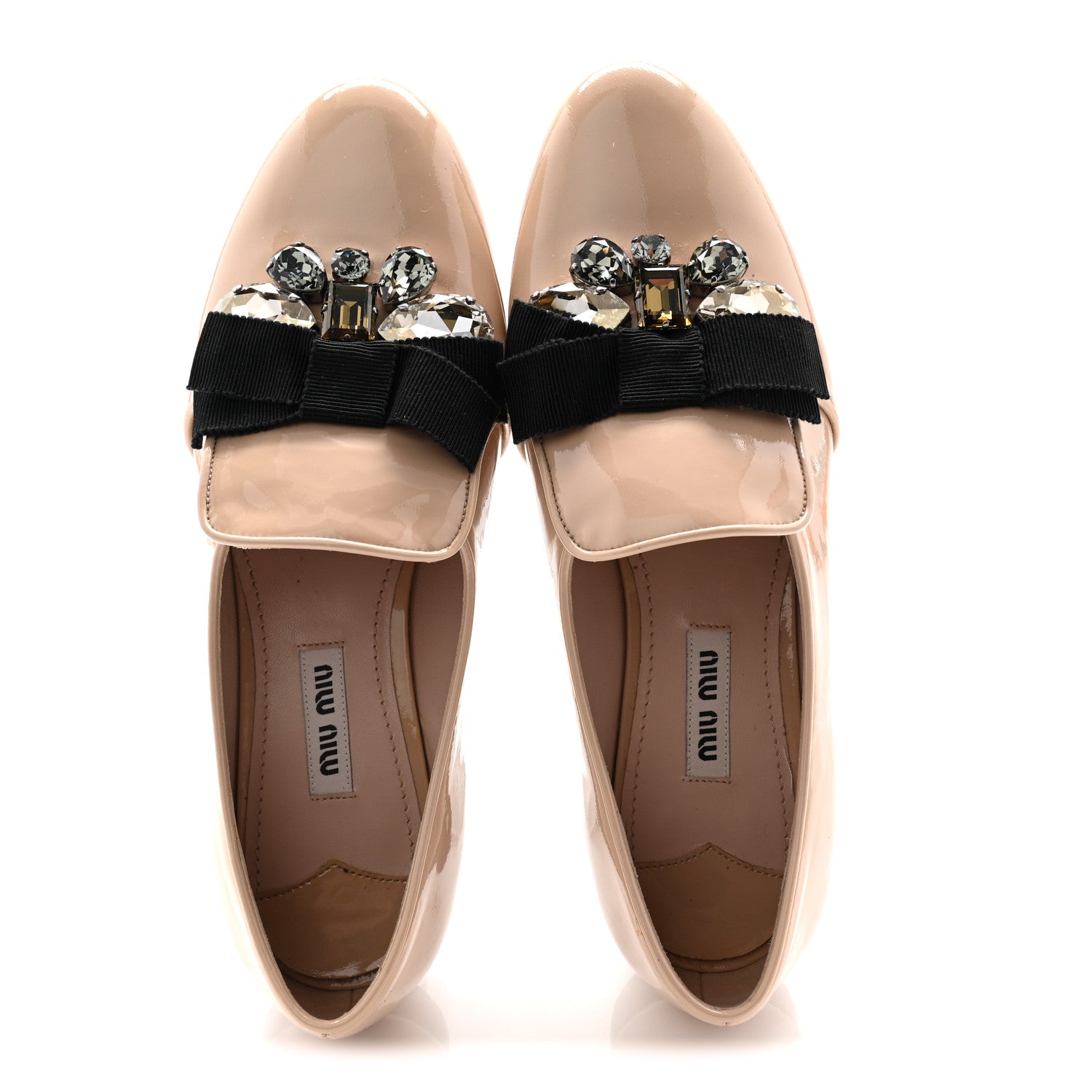 Miu Miu Vernice Crystal Bow Loafers 36 Beige 5 of 9