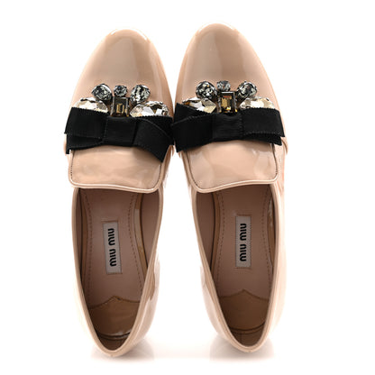 Miu Miu Vernice Crystal Bow Loafers 36 Beige 5 of 9