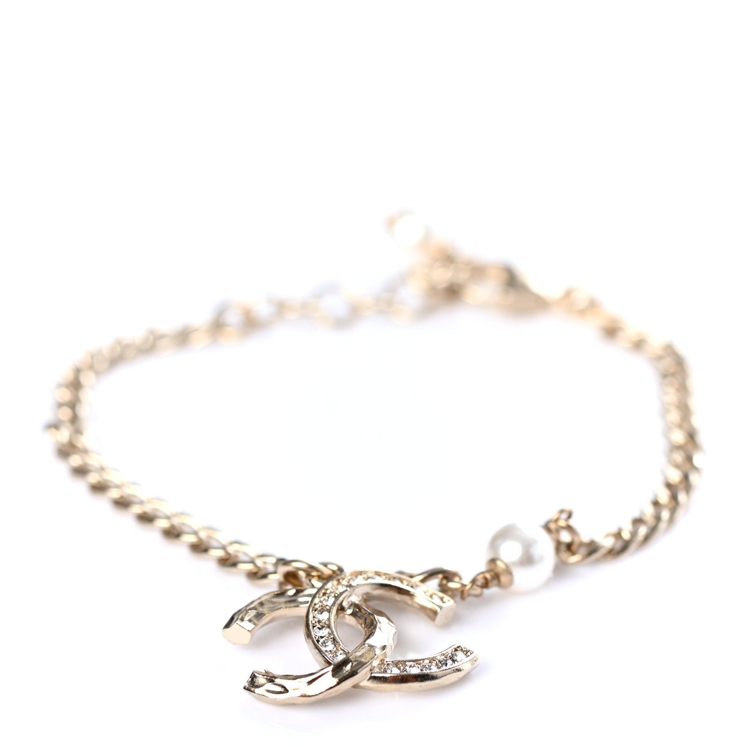 Chanel Pearl Crystal CC Bracelet Light Gold 1 of 5
